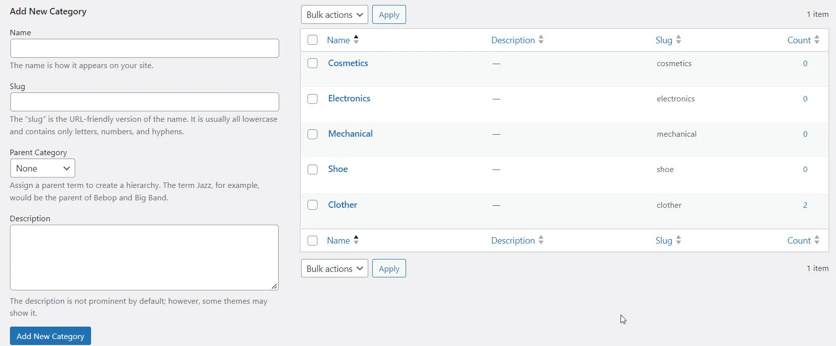 Categories.